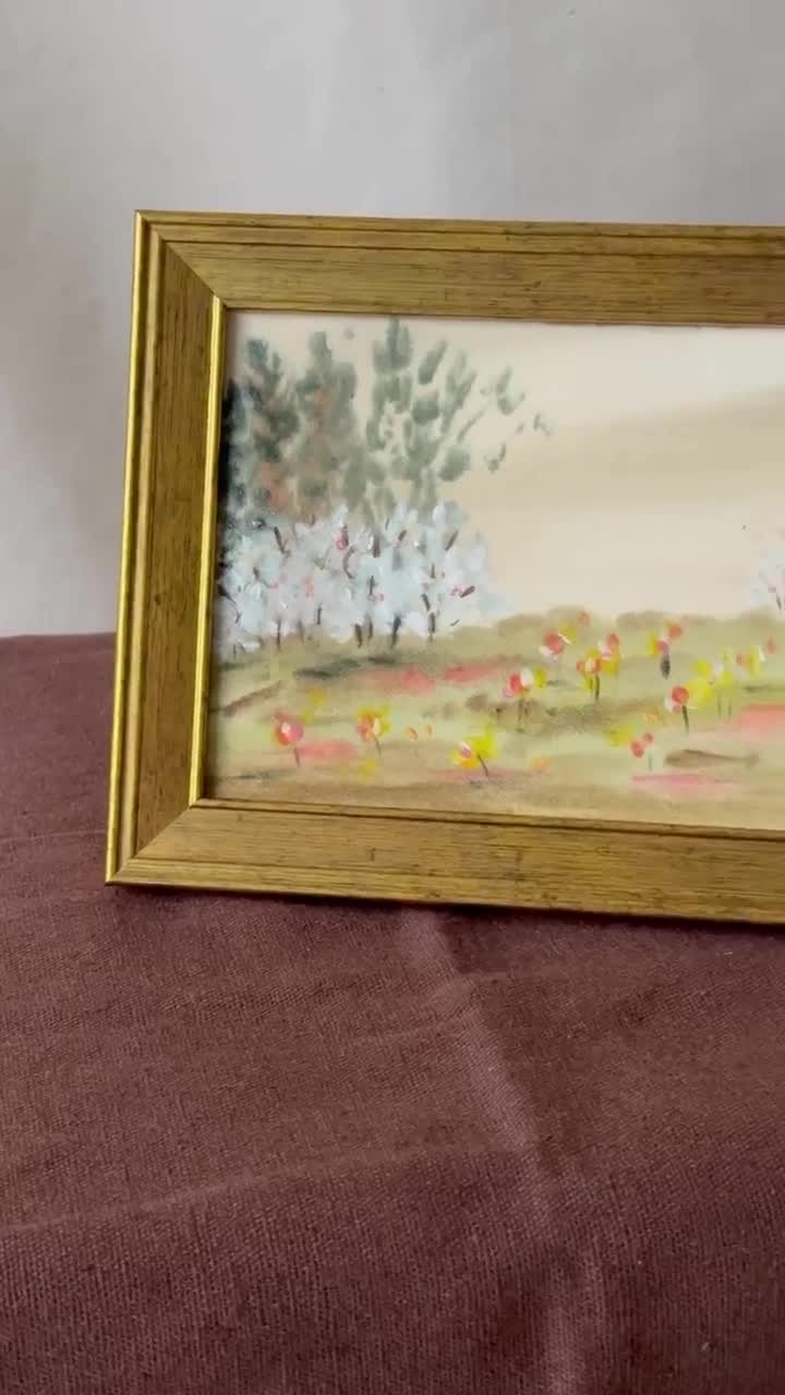 秋の風景画（オリジナル）｜金色の額縁入り絵画｜雰囲気のある自然の