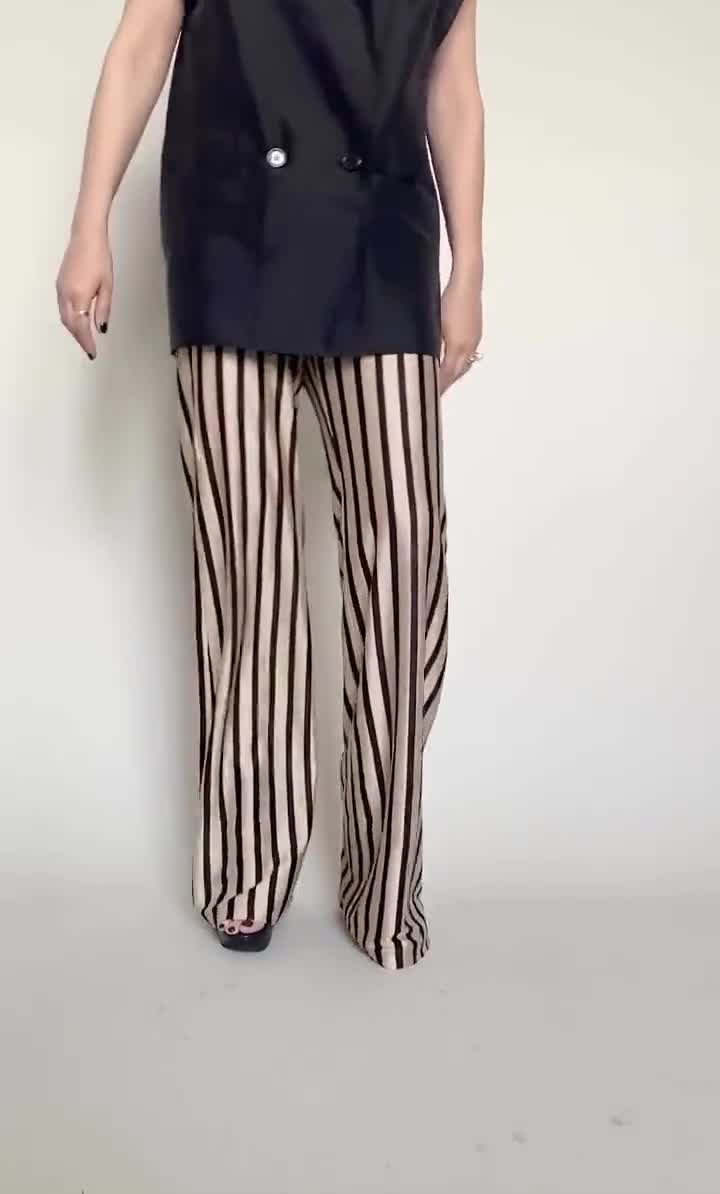 Striped Silk Jersey Fit and Flare Pants for Women Beige and Black Print  With Elastic Waist - Etsy