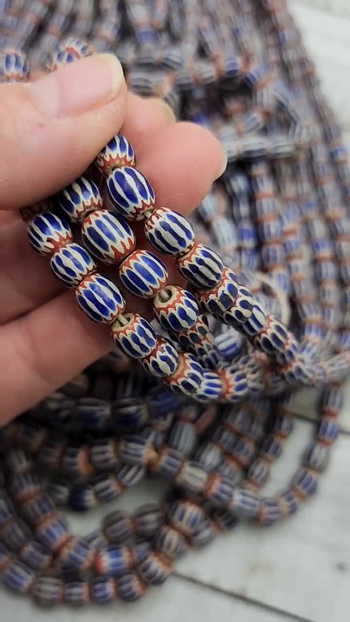 Vintage Chevron Glass Beads, 7–10mm, 22 Inch Strand, 64-70 Beads, Java Indonesia, Tribal Trade Beads, Ethnic Jewelry Supplies video poster