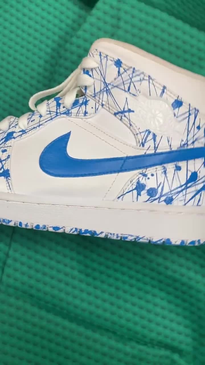 Customized Nike Jordan 1 UNC Light Blue Splatter Painted Men's