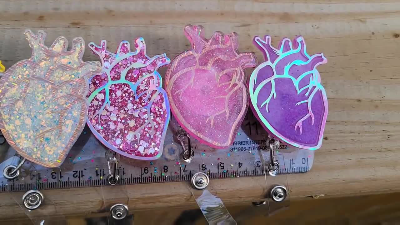 Custom Anatomical Heart & Cardiac Nurse Resin Badge Holder. Resin