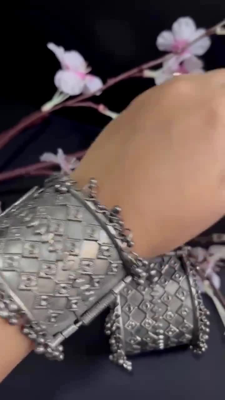 Oxidised Ghungroo Kada Antique Bangles Cuff Silver Plated