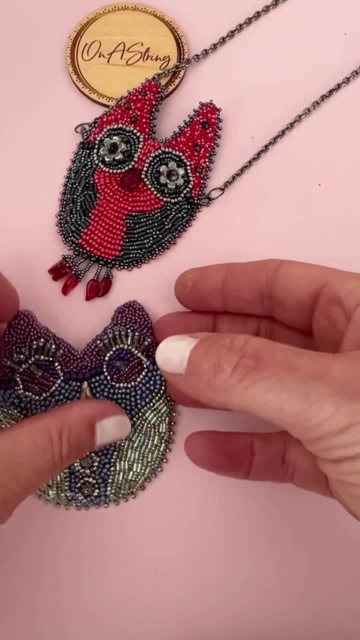 ビーズフクロウのブローチの作り方：ビーズ刺繍のパターン（PDF