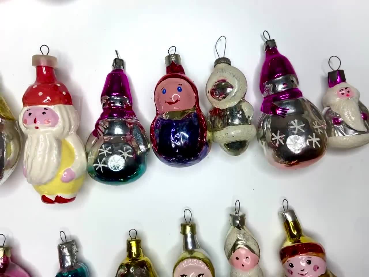 70s Soviet Vintage Mercury Christmas Ornaments, Snow Maiden Santa