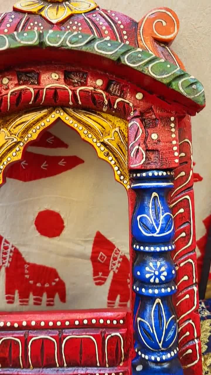 Traditional Wooden Jharokha Wall Decor Hand Carved Indian