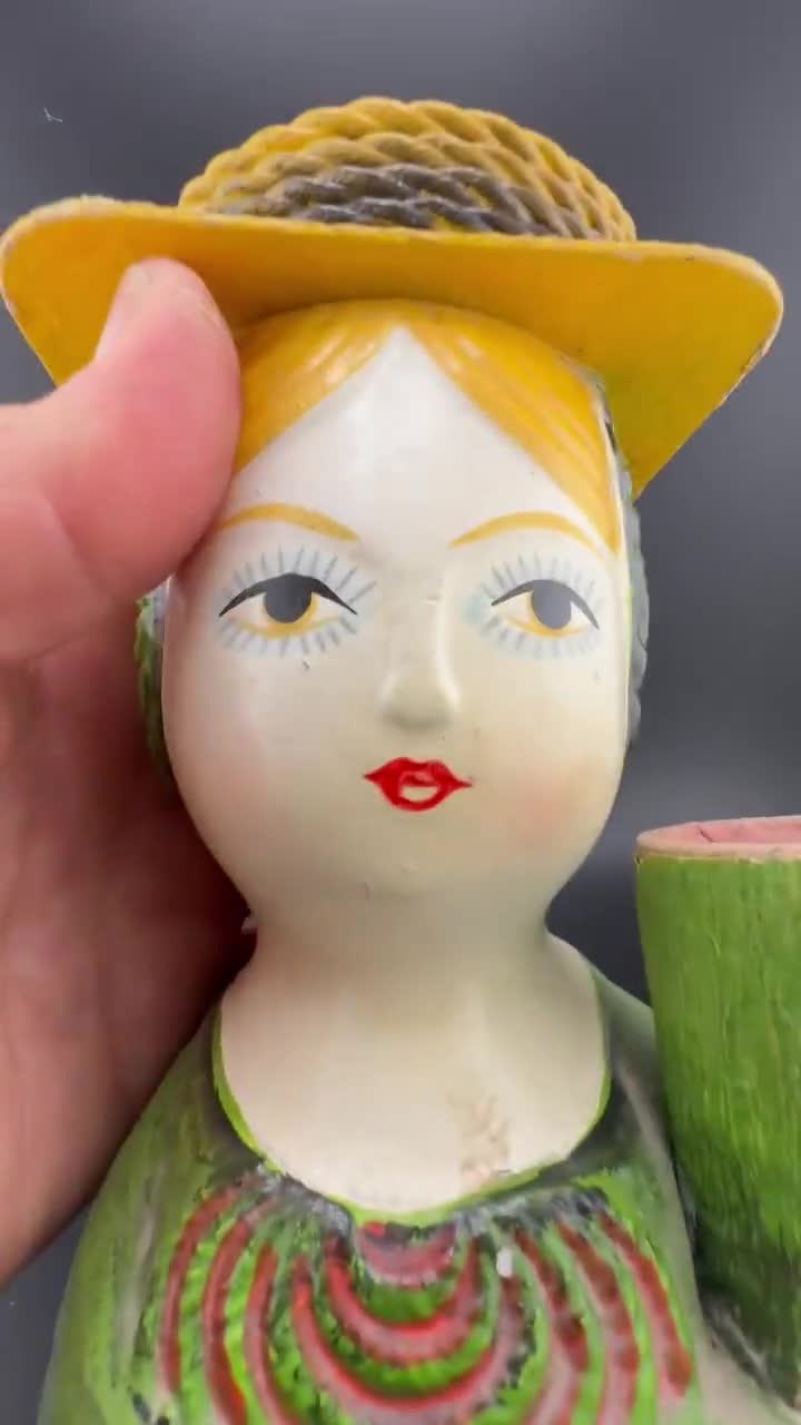 1960s Mod Paper Mache Lady Head Lipstick Pincusion Bust Gemma