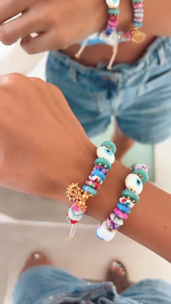 Wedity Set 4 Braccialetti Colorati Boho – Perline In Acrilico E Resina – Elastici E Staccabili - 6