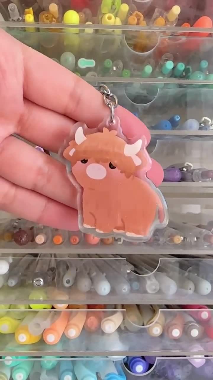 Highland Cow Farm Animal Keychain Cartoon Chibi Art Glitter 