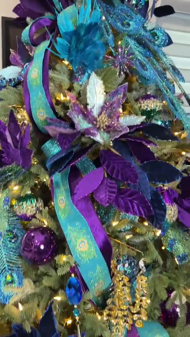 Peacock Christmas Tree Bundle Kit, Purple Blue Teal Green Tree Decor,  Vibrant Colored Theme Tree Decorations, Christmas Tree Kit, 