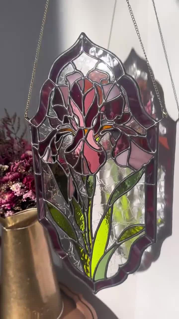 アメリカ ステンドグラス 花瓶キルト柄 グラスマスターズ社 ステンドグラス模様 - アイリス - Etsy 日本