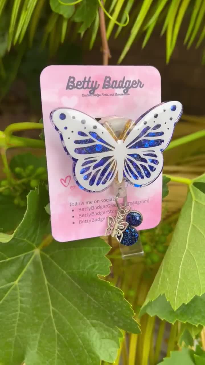 Butterfly Badge Reel, Blue Butterfly Badge Reel, Butterfly Badge Holder,  Blue Glitter Badge Reel. Butterfly Badge Holder, Badge Reel, 