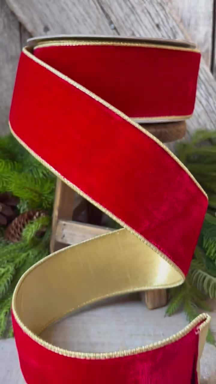 2.5 Red Flashy Velvet, Farrisilk Ribbon, Wired Ribbon – Joycie Lane Designs