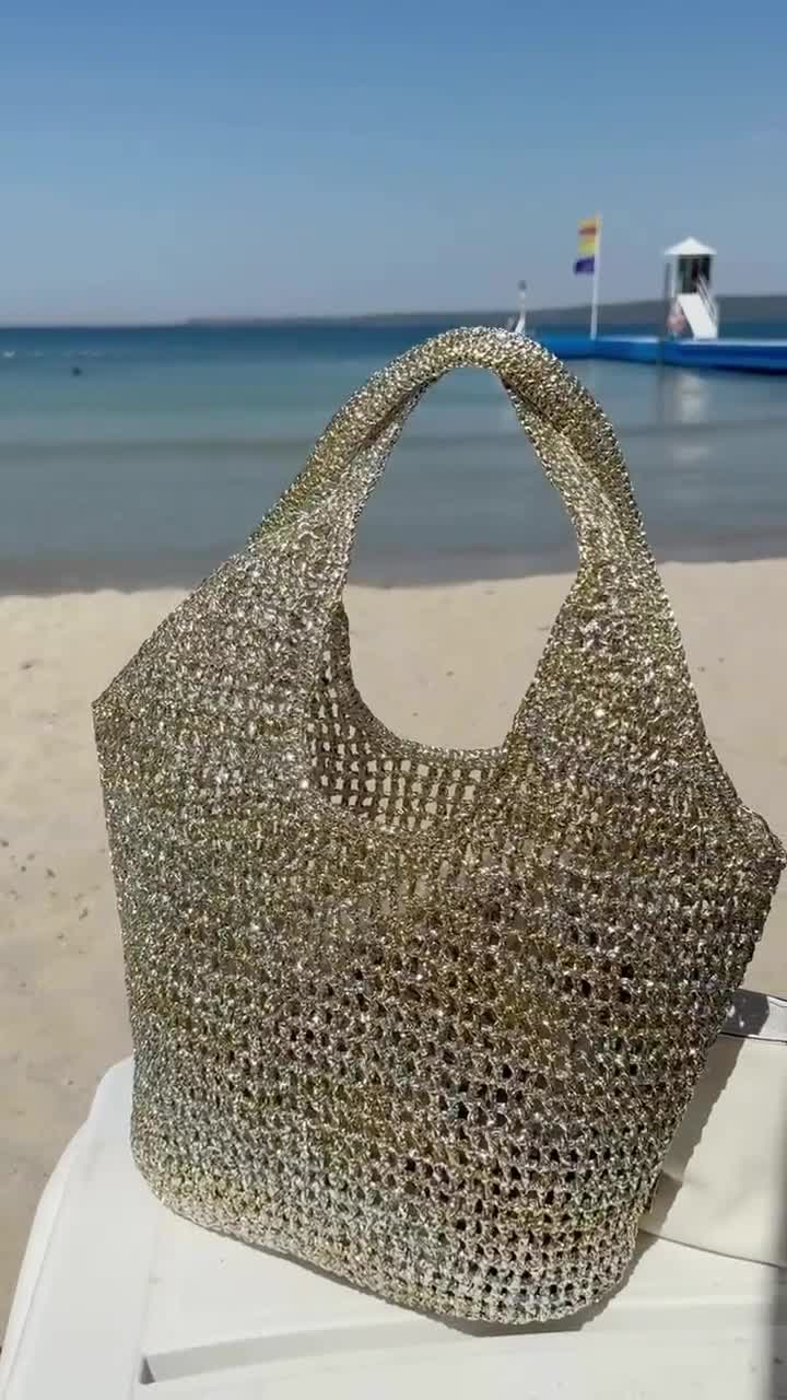 Metallic Gold and Silver Mix Knitted Mesh Bag Sparkle Beach