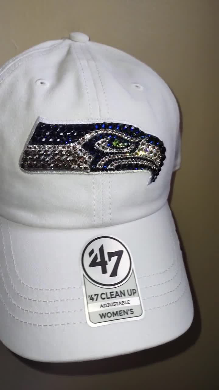 Bling Crystal Seattle Seahawks White Adjustable Hat NFL 