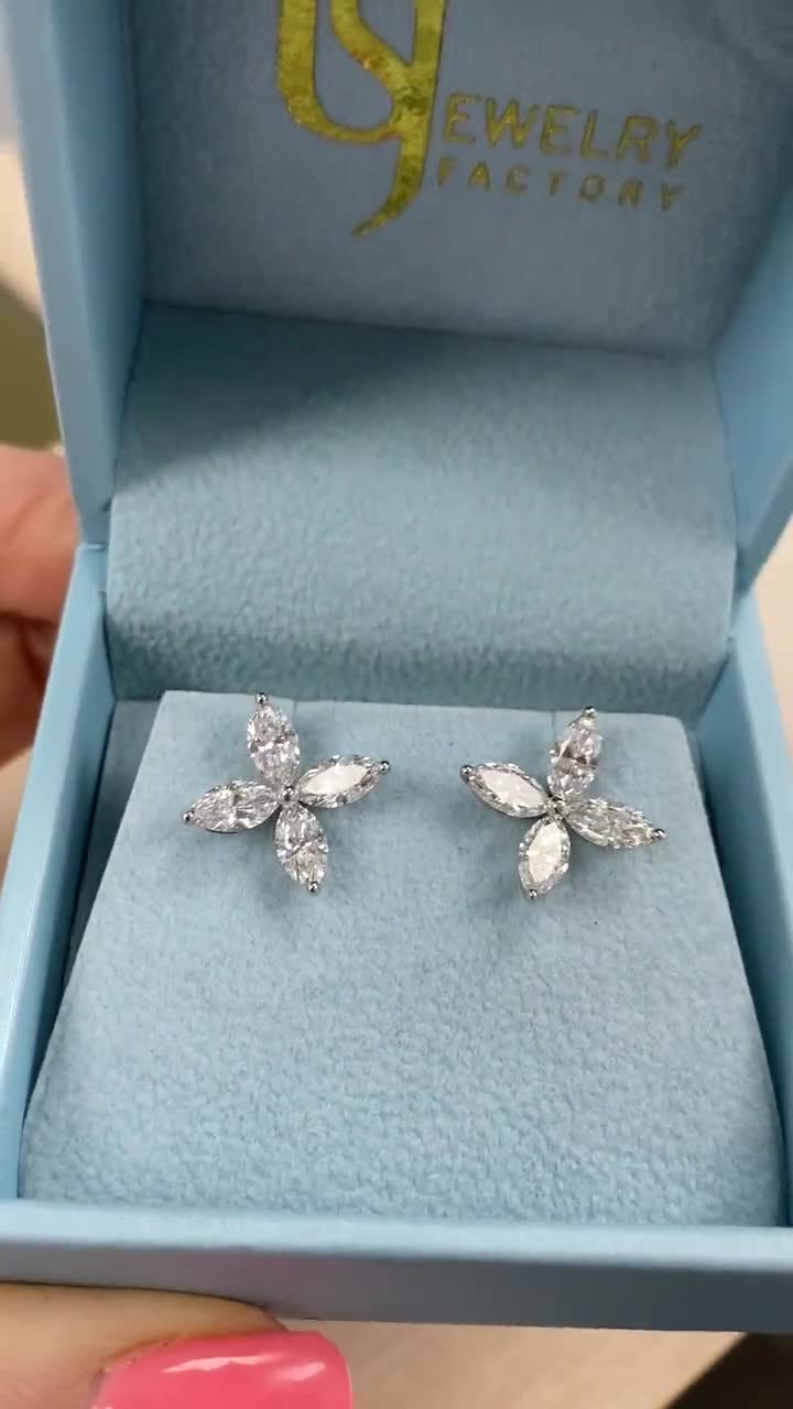 14K White Gold 2.50 Carat Marquise Lab Grown Diamond Floral Earrings video poster