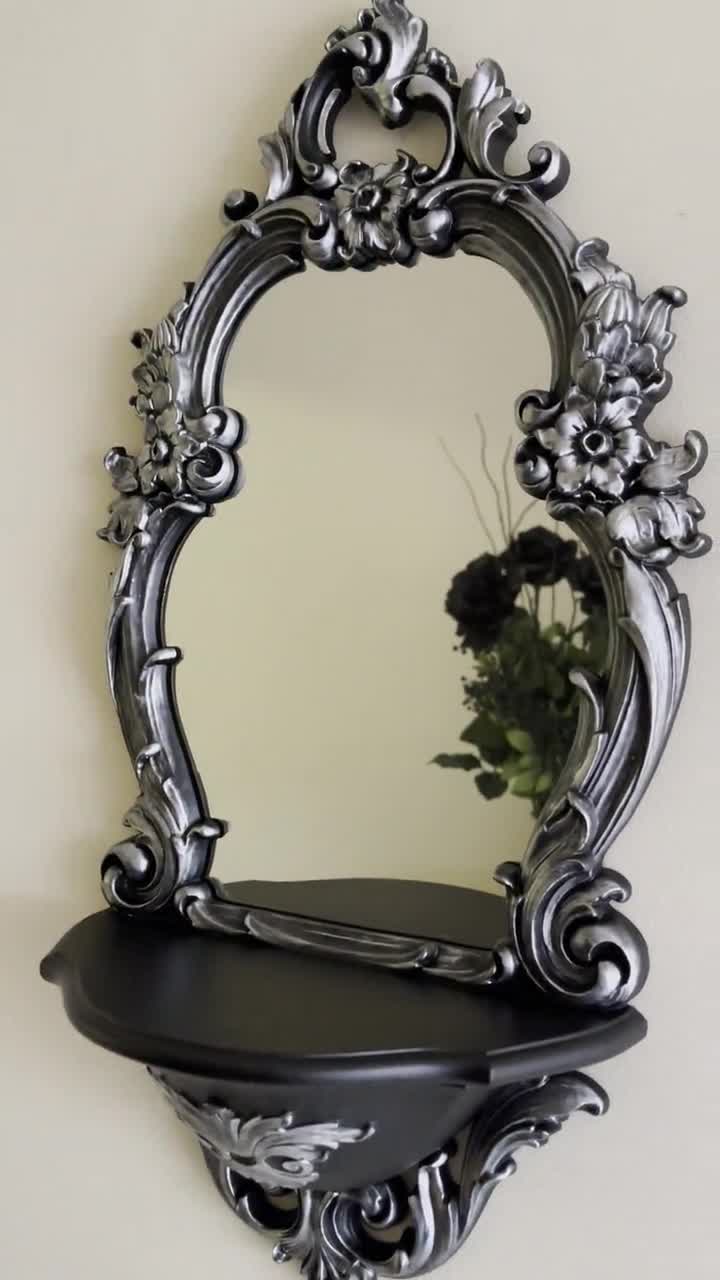 ゴシックシルバーミラーシェルフ | バロック調ウォールミラー