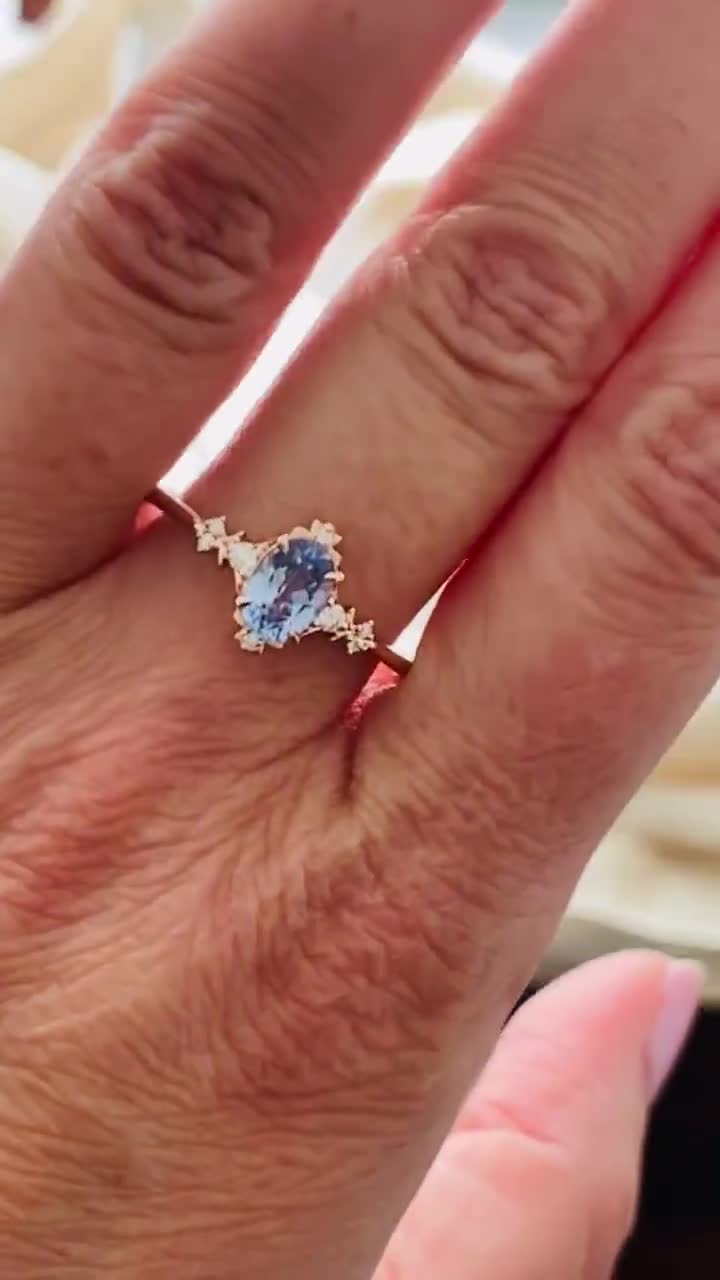 Elvira Blue Sapphire Ring. Baby Blue Fantasy Ring. Whimsical