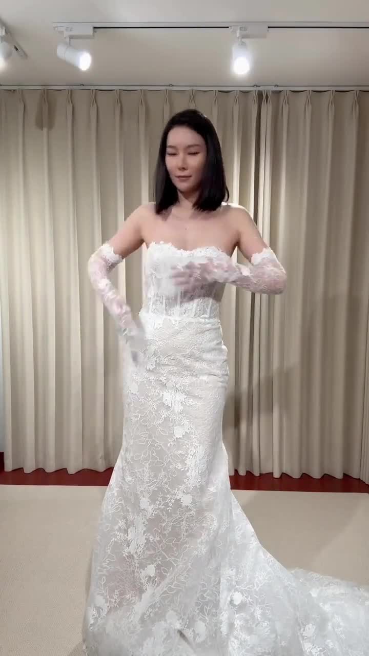 オフショルダー 取り外し可能 長袖 レース コルセット マーメイド