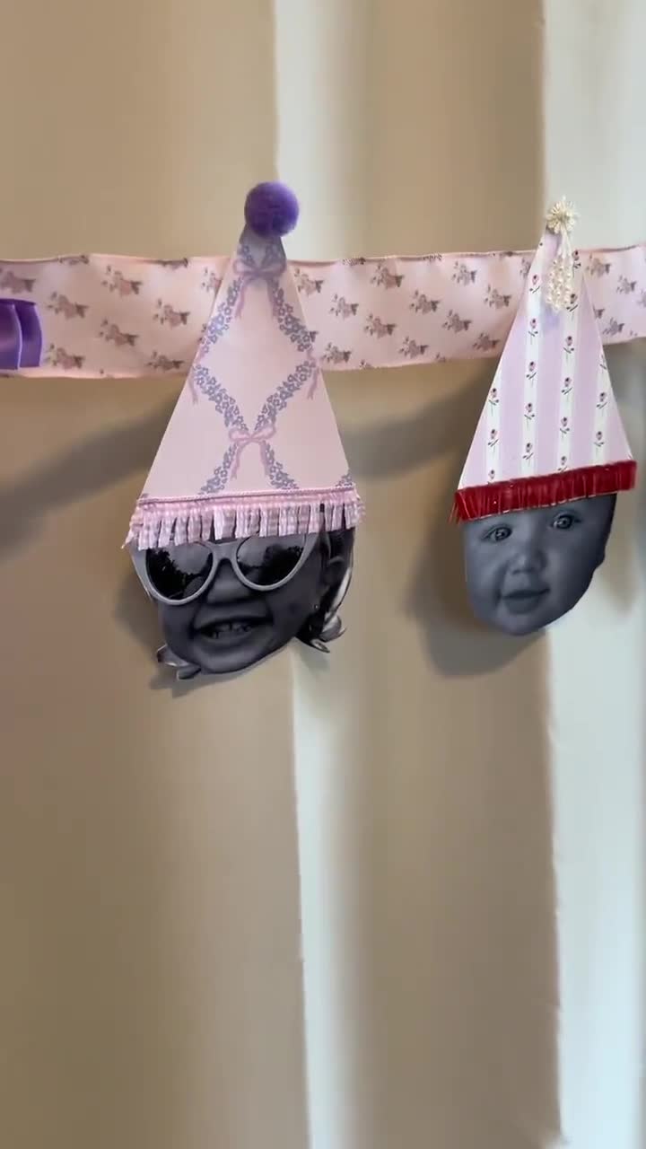 Custom Digital File Birthday Banner Faces with Hats First Birthday Decoration Homemade video poster
