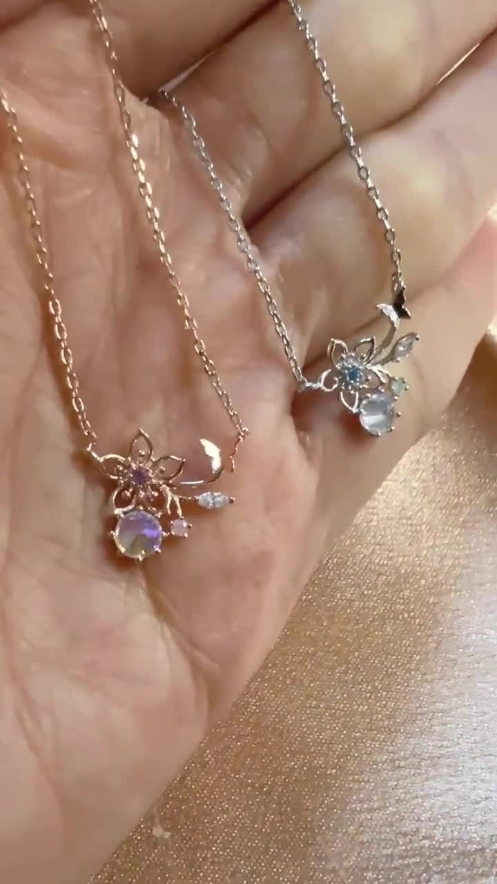 SAKURA Cherry Blossom Flower Pendant Necklace,adjustable Dainty