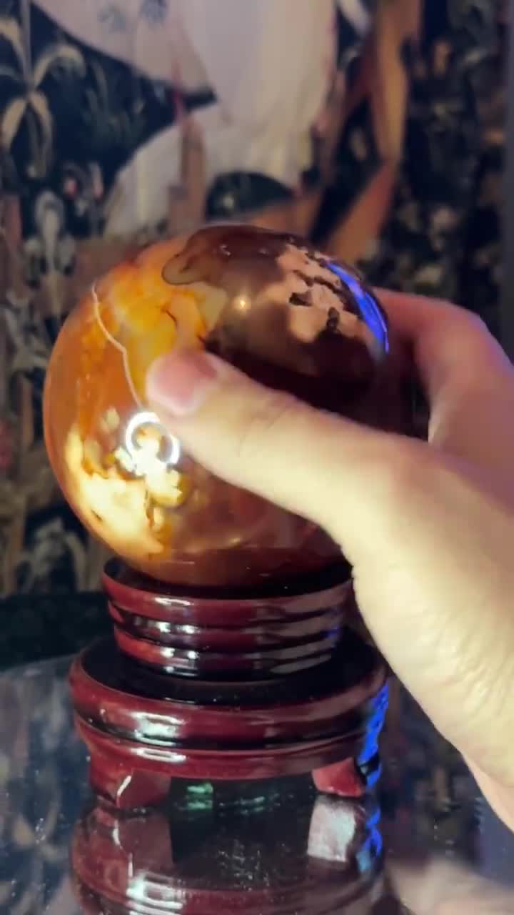 3.62 Inch Carnelian Sphere Polished Orange Crystal Orb Natural