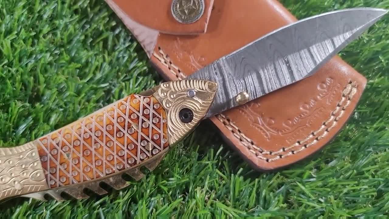 Personalized Custom Damascus Steel Folding Knife Fish Knife Pocket