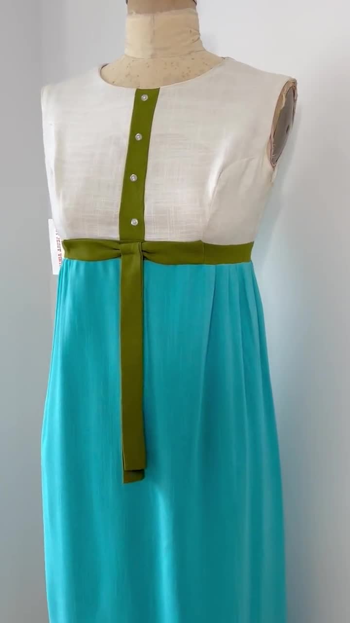 Vintage 1960s S/M Empire Waist Color block Maxi Dress Vintage 1960s S/M Empire Waist Color block Maxi Dress