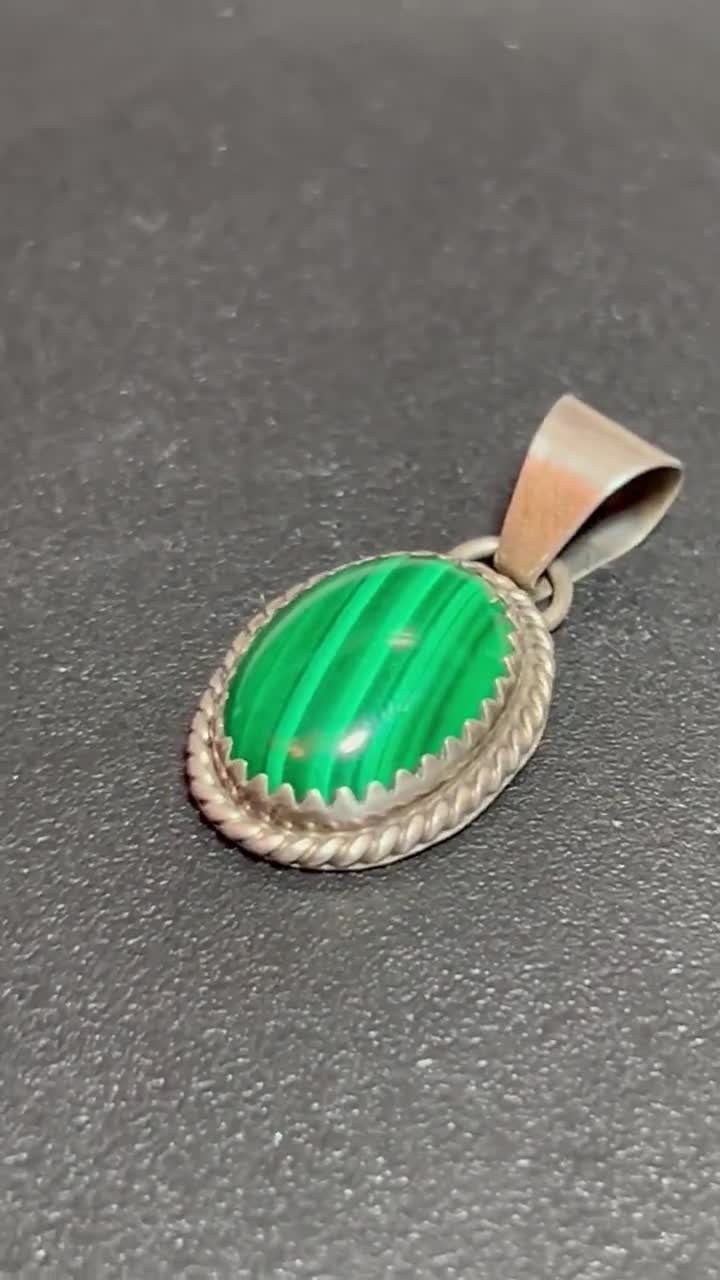 Navajo Malachite Sterling Pendant MKM 925 Silver Vintage Tribal