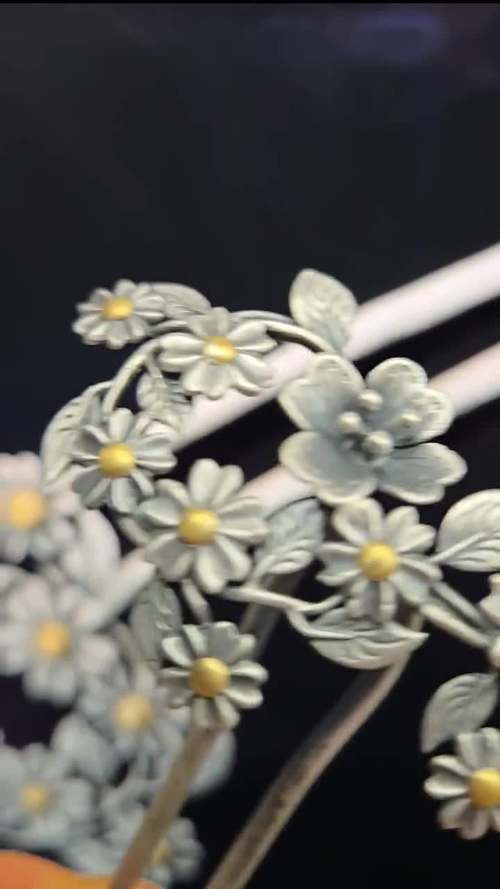 한국 나스첸카 뒤꽂이 Sterling Silver Floral Hair Stick, Daisy Pin