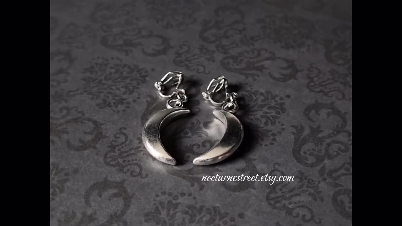 Silver Moon Clip-on Earrings - Crescent Moon Gothic Clip-on