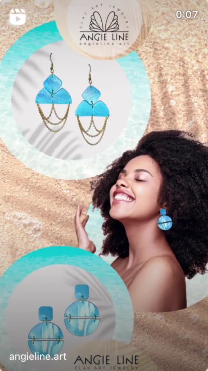 BEAUTIFUL RIO Angie Line Polymer Clay Blue Earrings Made in - Etsy