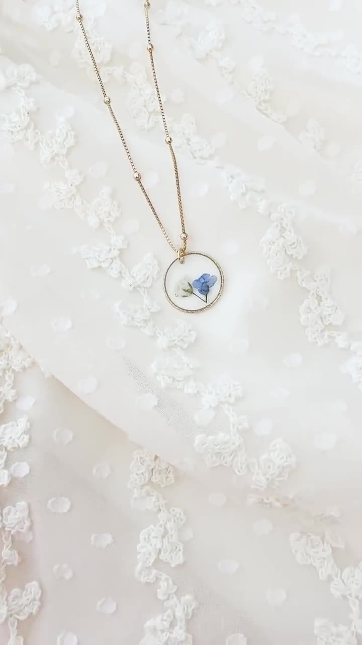 Oidea Collana Commemorativa Fiore Pressato Non Ti Scordar Di Me – Gioiello Per Perdita Gravidanza, Aborto, Dolore – In Acciaio Inox Oro, Fatto A Mano, Catena 47cm