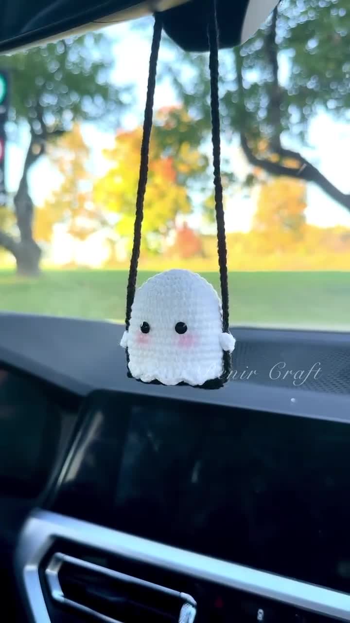 Wonuu Swinging Skull Car Rear View Mirror Hanging Ornament, Cool Swinging Skeleton