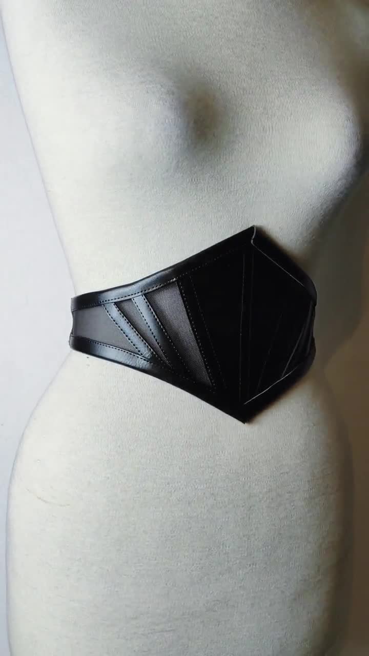 Gothic Vegan Leather and Mesh Corset Waist-belt. Adjustable