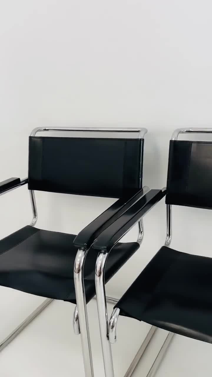 バウハウスS34 ブラックレザーの象徴的なアームチェア6脚セット（Mart