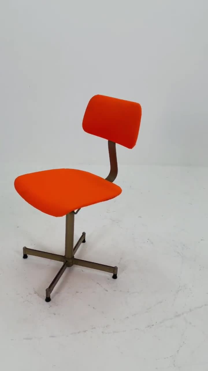 Mid Century Industrial German Desk Chair With Orange Upholstery