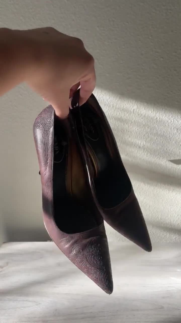 PRADA Brown Leather Embroidered Heel | Size 38 - Etsy