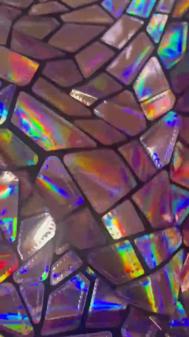 Geometric Holographic Iridescent Luminous Lace Fabric. Velvet Base