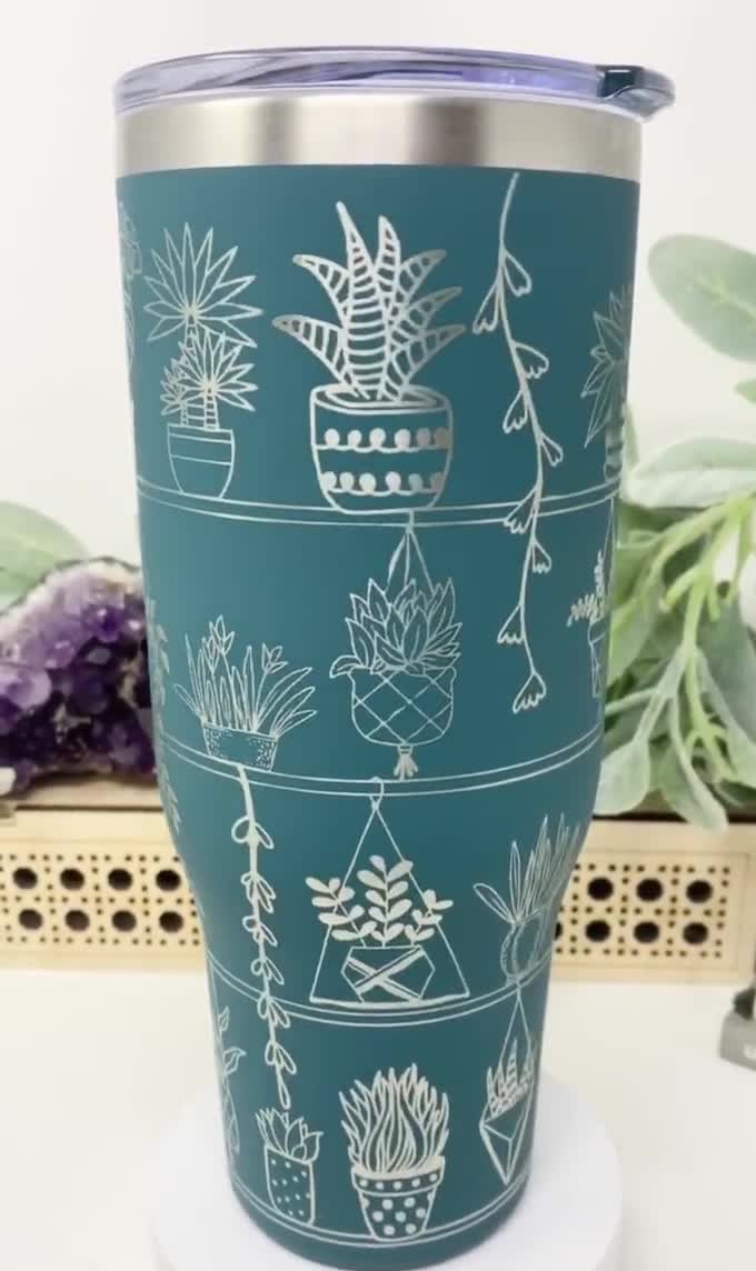 Plant Mom Gift 40oz Engraved Tumbler With Straw, Lid & Handle, Succulent  Monstera Gift for Gardeners, Cottage Core 