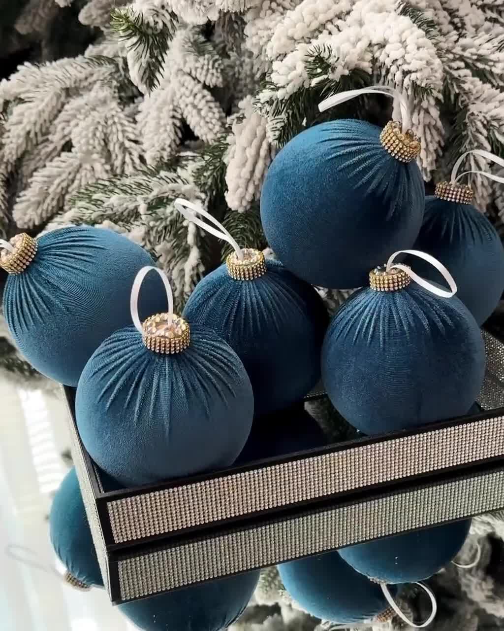 フレンチブルーのクリスマスデコレーション 6個セット 手作り