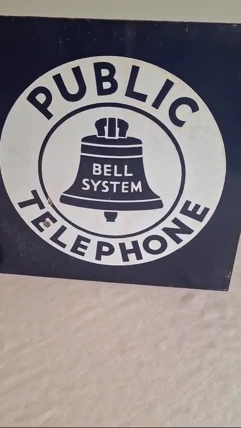 Vintage Bell System Public Telephone Sign: Enameled Metal, Double