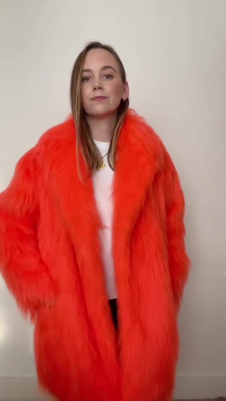 Orange Faux Fur Coat. Fluo Hot Orange, Vegan, Cruelty Free