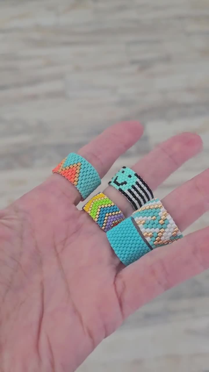 Peyote stitch seed bead ring, gift for her, boho jewelry, cigar ring video poster