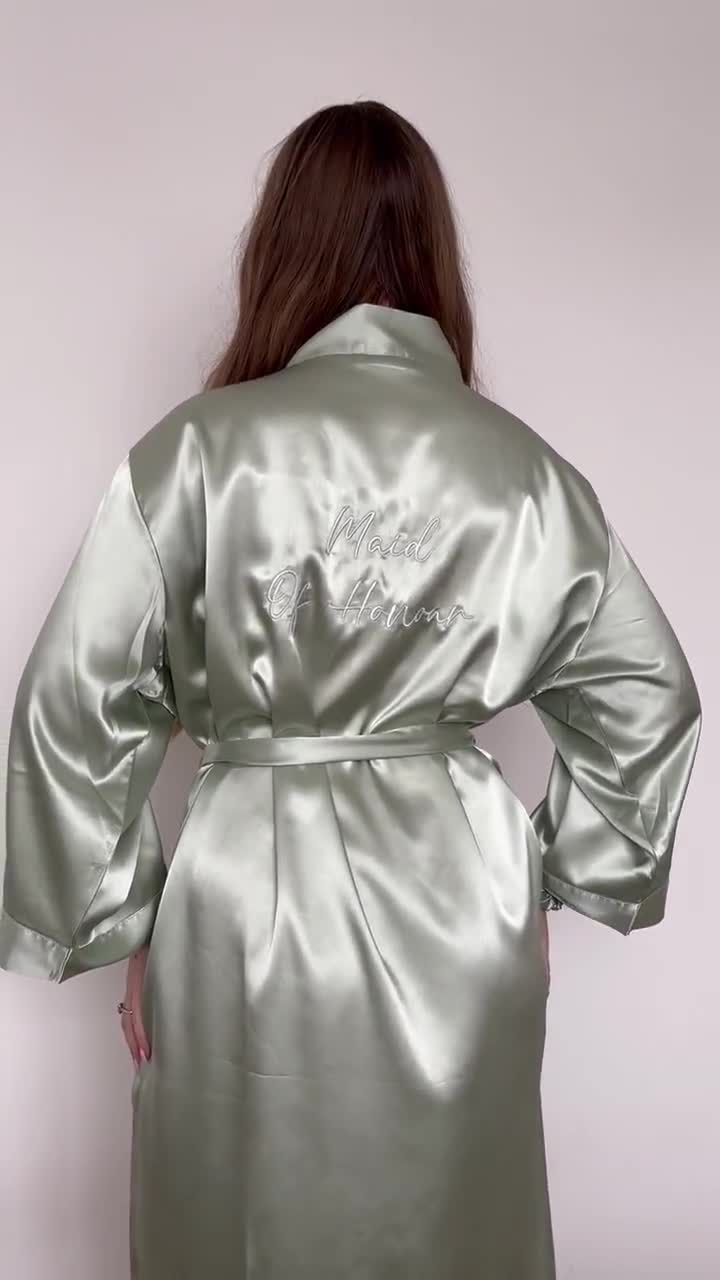 Set Regalo Damigella In Seta Raso Con Vestaglia, Mascherina E Elastico - Stampa Personalizzata Sposa E Damigella
