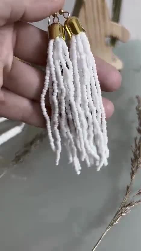 Orecchini Pendenti A Cerchio Con Perline Di Vetro Bianco - Gioielli Boho Per Donna - Stile Spiaggia E Boemia - Accessorio Estivo