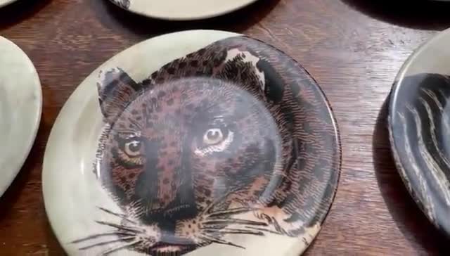 Gien France Kenya Pastry Plates, Hand Painted Safari Set of 6