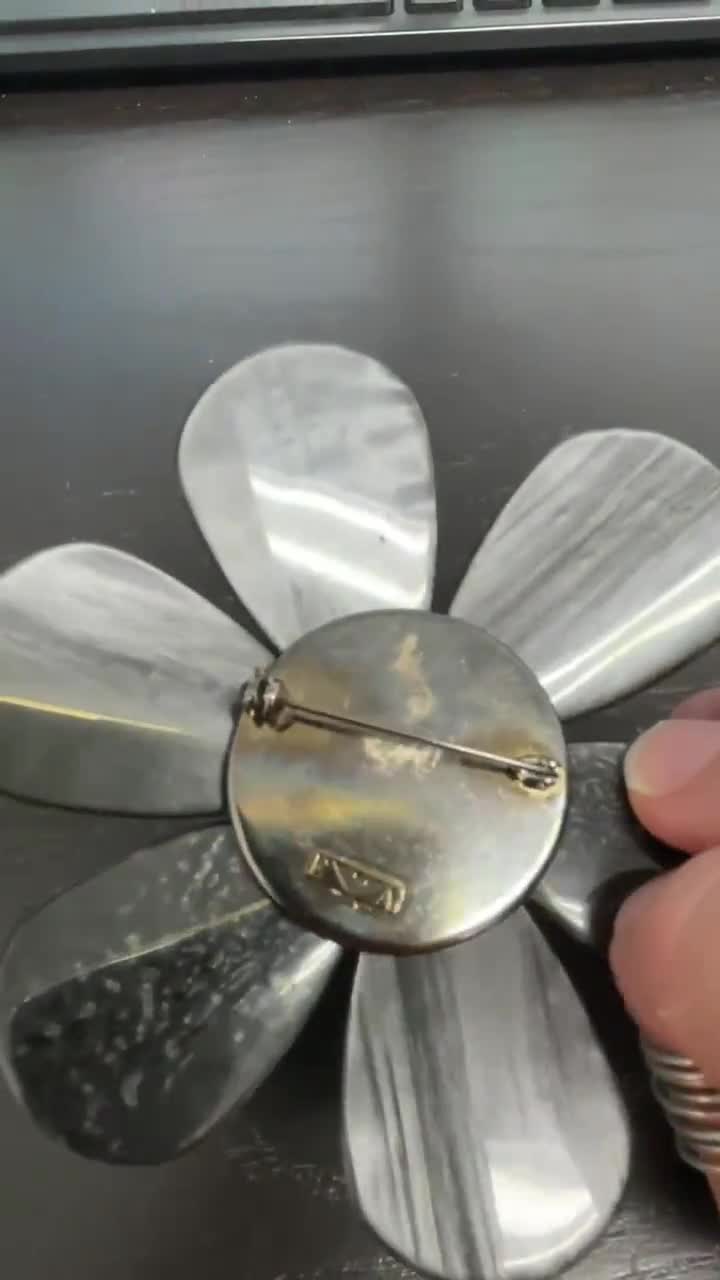 Vintage Giorgio Armani Flower Brooch in Black and Iridescent