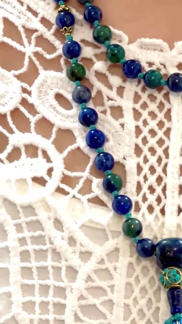 Mala Prayer Beads Knotted 108, Azurite Malachite, Lapis Lazuli