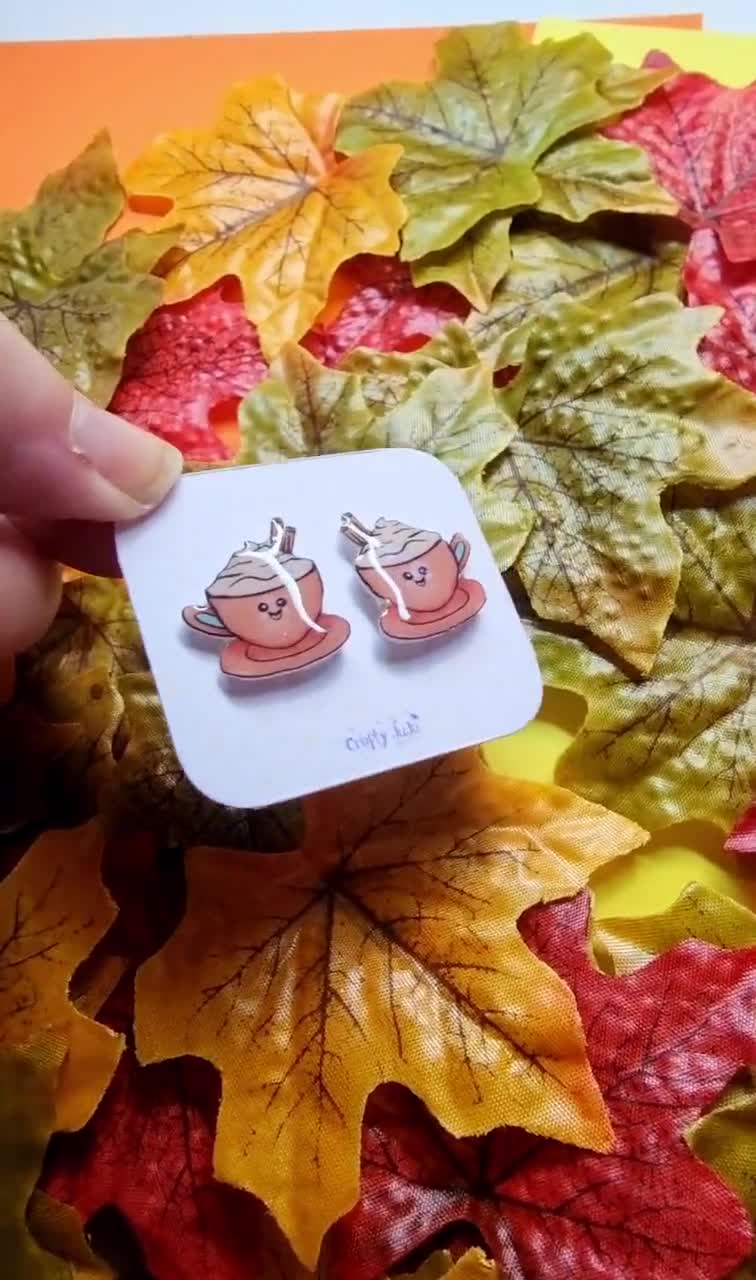 Pumpkin Spice Handmade Shrink Plastic Earrings - Stainless Steel