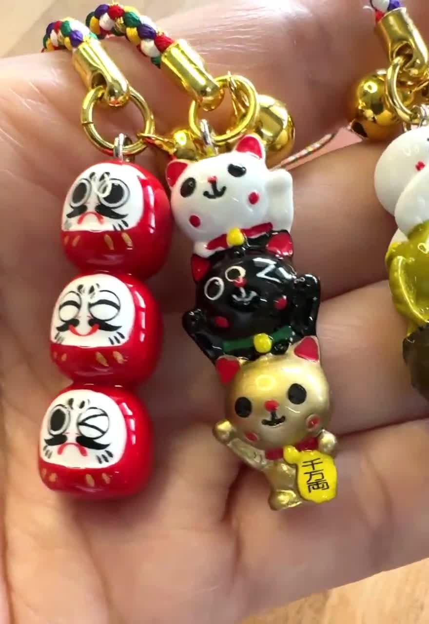 3 Faces Lucky Charm Neko, Daruma, Kaeru, Fukurou Japanese Strap - Etsy